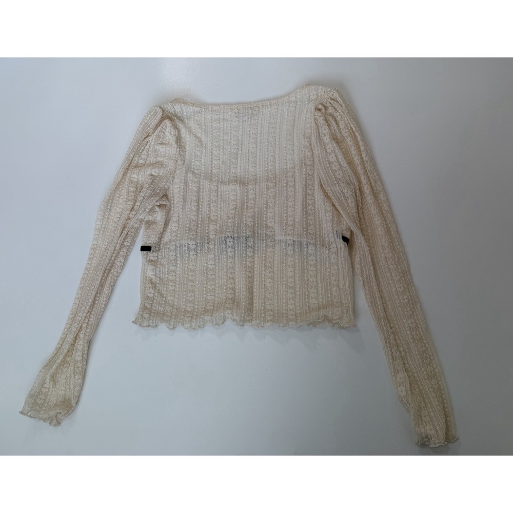 Kimchi Blue Lace Knit Top XL Ivory Sheer Long Sleeve Bow Coquette Fairy Grunge - Picture 2 of 6